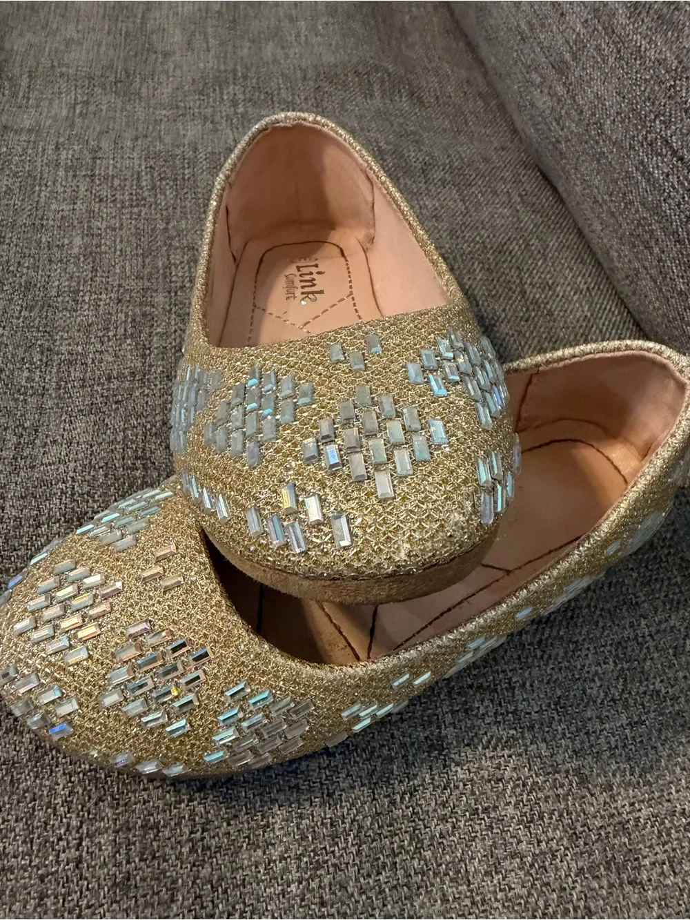 Link Comfort Gold and Silver Embellished Girl’s Flats/Slip Ons Size 10 GUC